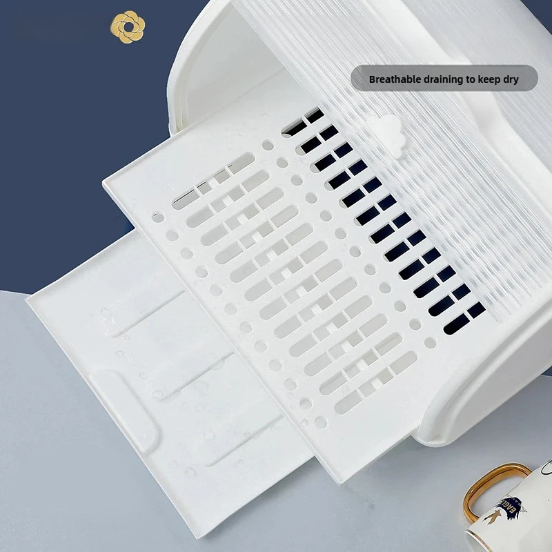 Dust-Proof Lid Tea Set Draining Tray Home Office Desk Organizer Box Tableware Storage Rack Cup Holder for Kitchen & Office