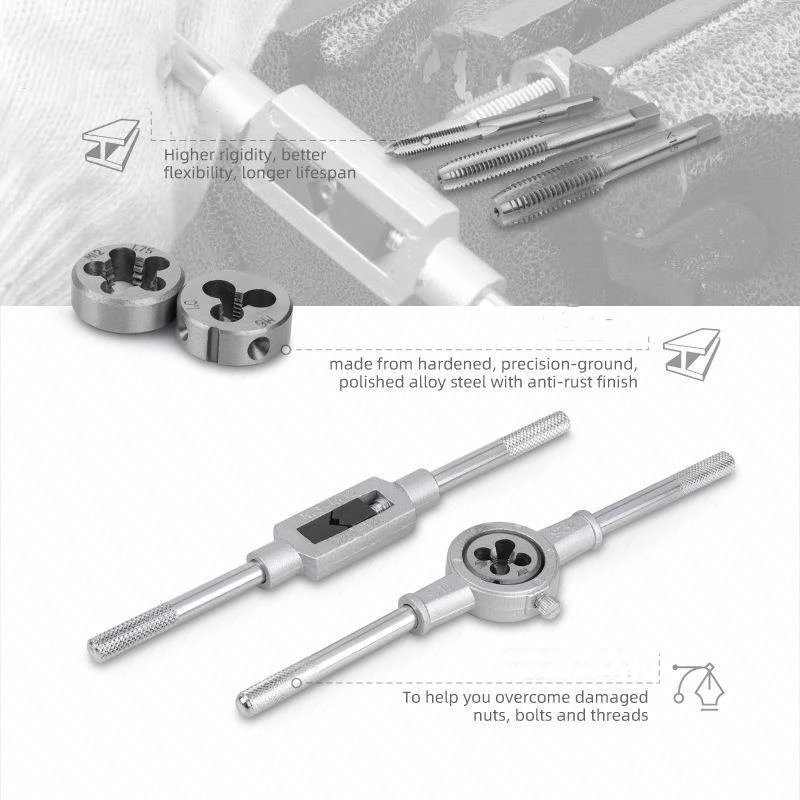 Imagem -05 - Metric Hand Tap And Die Grupo M3-m12 Screw Thread Plugs Ferramentas Straight Taper Reamer Ferramenta de Hardware Portátil Universal 12 Pcs 20 Pcs