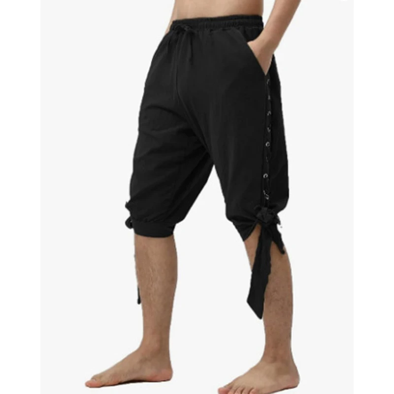 Men Pirate Pants 3/4 Medieval Renaissance Viking Cosplay Horseman Peasant Castaways Costume Bloomers Trousers