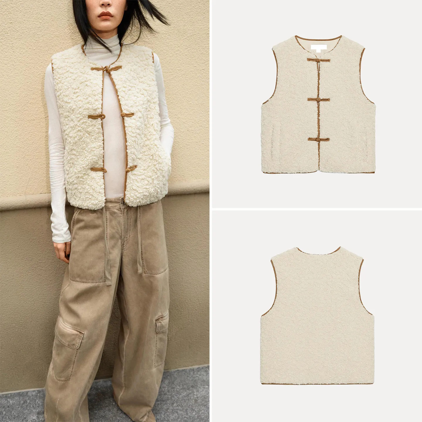 Fashionable Casual round Neck Vest Top Women's Autumn Wear Rope Knot Buckle Design ZADATA Brand Outerwear Regular Length