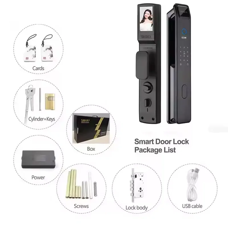 Smart Lock, 3D Face Recognition Unlock Digital Door Lock With Camera FInrprint Password Unlock Keyless Electronic Door Lock with