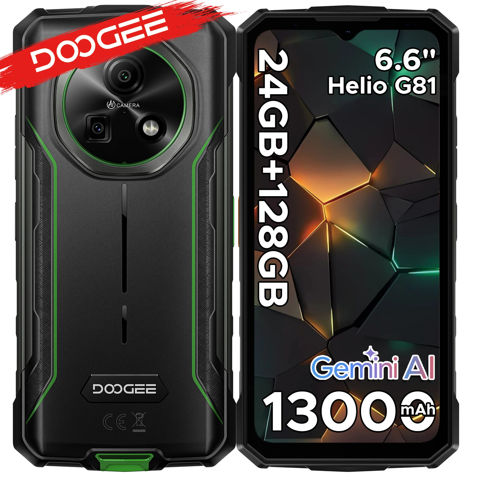 DOOGEE Fire 5 Pro Gemini Ai strapabíró telefon 13000mAh akkumulátor Helio G81 24GB RAM (4+20) 128GB ROM 6.6" 90Hz globális verzió okostelefonok