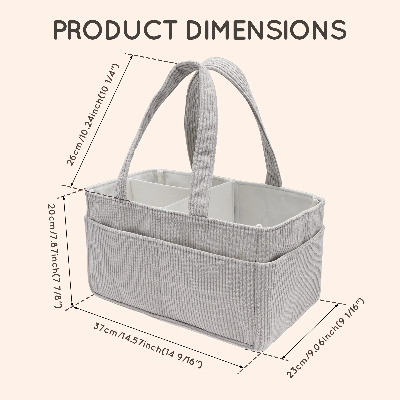 Baby Diaper Caddy Organizer Portable Corduroy Diaper Storage Basket with Handle Foldable Tote Mommy Bag Nappy Toy Organizer