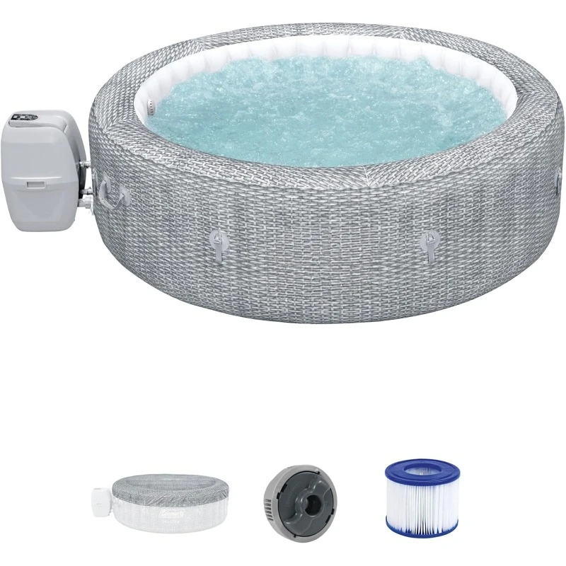 5 to 7 Person Inflatable Hot Tub Round Portable Outdoor Spa with 180 AirJets EnergySense Saving Cover