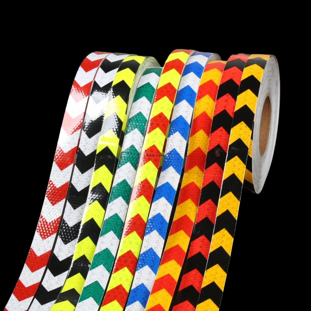 Freccia 25mm * 5m Adesivi riflettenti per biciclette Riflettori autoadesivi Strisce di nastro di avvertimento impermeabili per auto Casco bici Moto