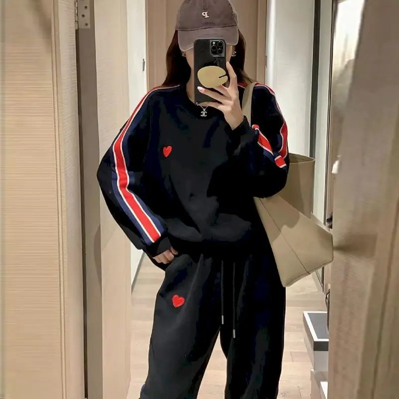 Harajuku Printed Embroidery Women\'s Tracksuit Korean Oversized Hoodies+Sweatpants Suit Women Streetwear 2 Piece Sets Y2k Clothes