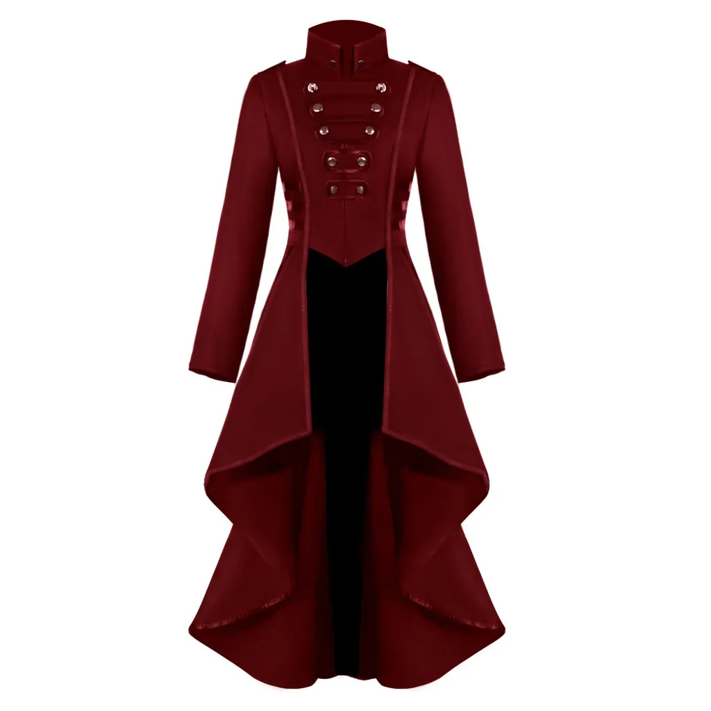 Gothic Opstaande Kraag Lange Mouw Onregelmatige Zwaluwstaart Rok Zoom Jassen Mode Vrouwen Vintage Steampunk Jas Jas Punk Jack