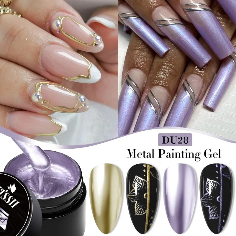 3/4pcs Metal Painting Gel Nail Polish Set Gold Silver Semi Permanent Nail Art Graffiti Stripe Varnish Manicure DIY Nail Supplies