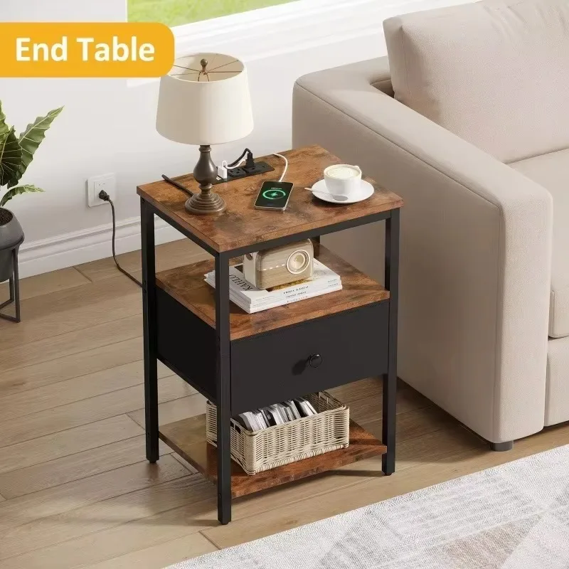 Sofa Side Table With Drawers, Modern Wooden Metal Console Coffee Table for Living Room Home Decor Furniture view 6