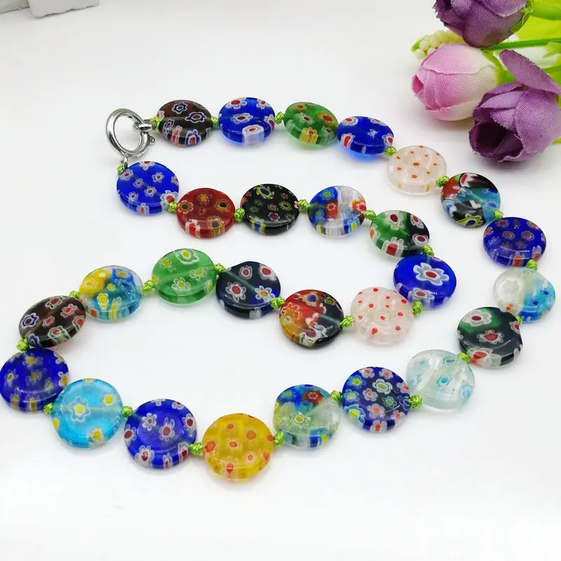 3pcs Millefiori Vidro Lampwork Murano Contas Moeda Colar QUENTE