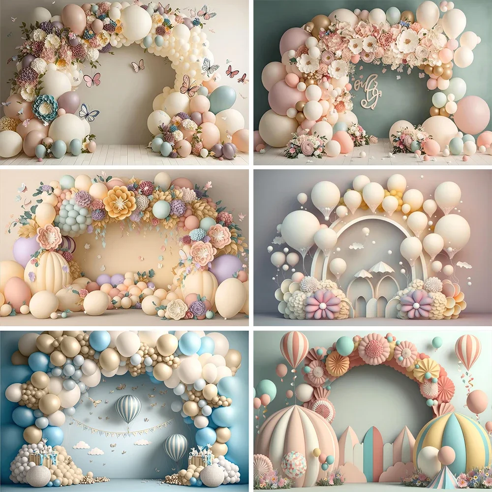 

Newborn Baby Birthday Backdrop Colorful 3D Balloon Arch Flower Girl Boy Baby Shower Cake Smash Photography Background