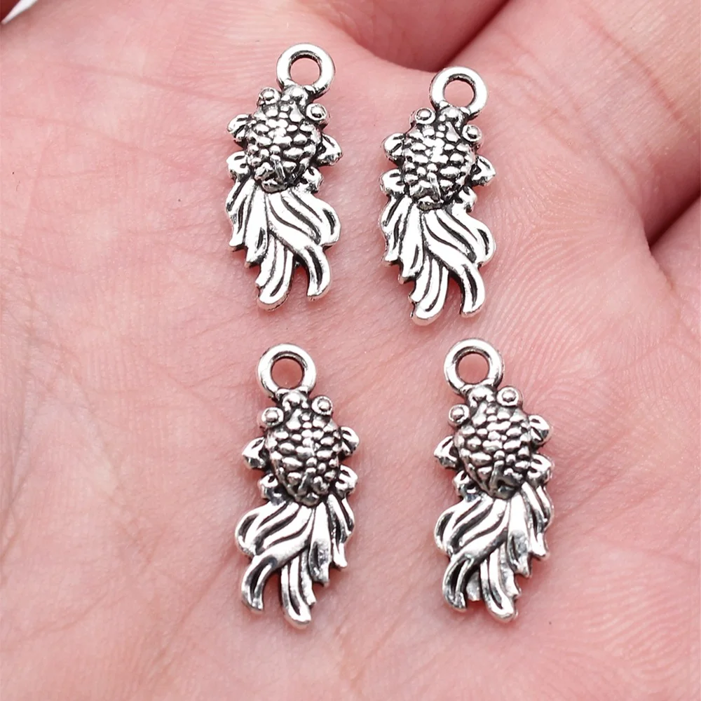 40pcs/lot 17x7mm Chinese style goldfish Charms For Jewelry Making Antique Silver Color 0.67x0.28inch