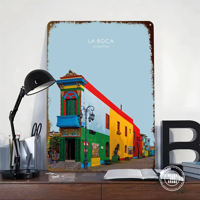 La Boca Argentina Artwork 3D Texture Metal Poster Customized Wall Art Tin Sign Gift for Mancave Vintage Home Decor Accessories