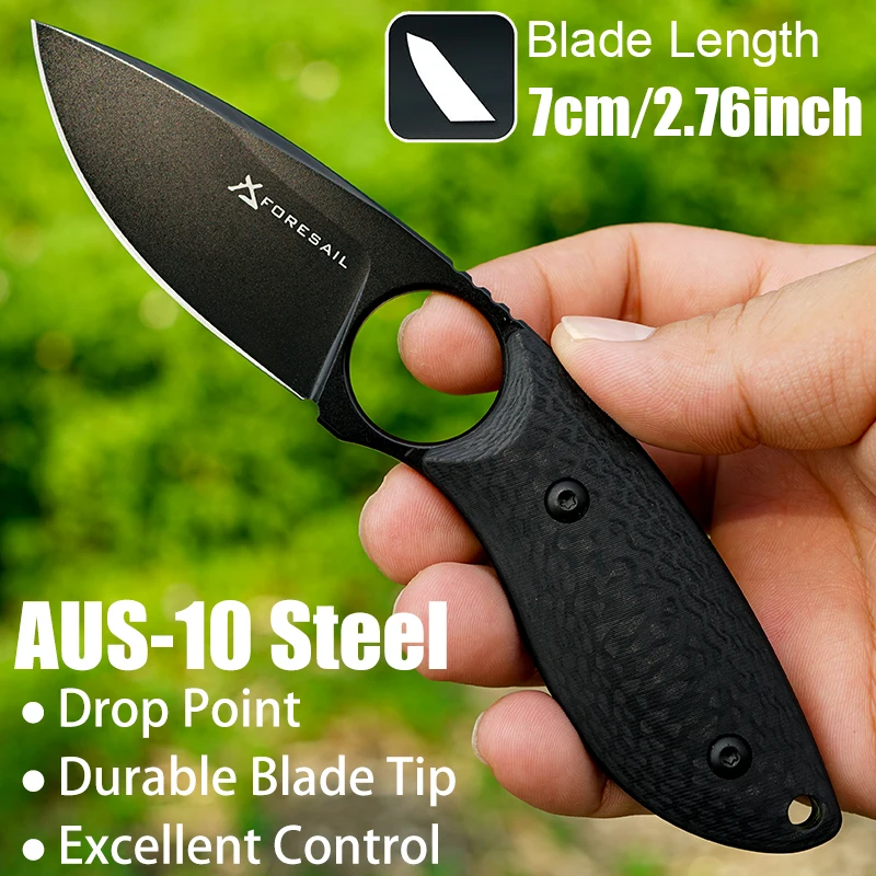 

Нож FORESAIL AUS-10 со стальным лезвием G10, ручка из углеродного волокна, острое фиксированное лезвие, охотничий нож для выживания на открытом воздухе, кемпинга