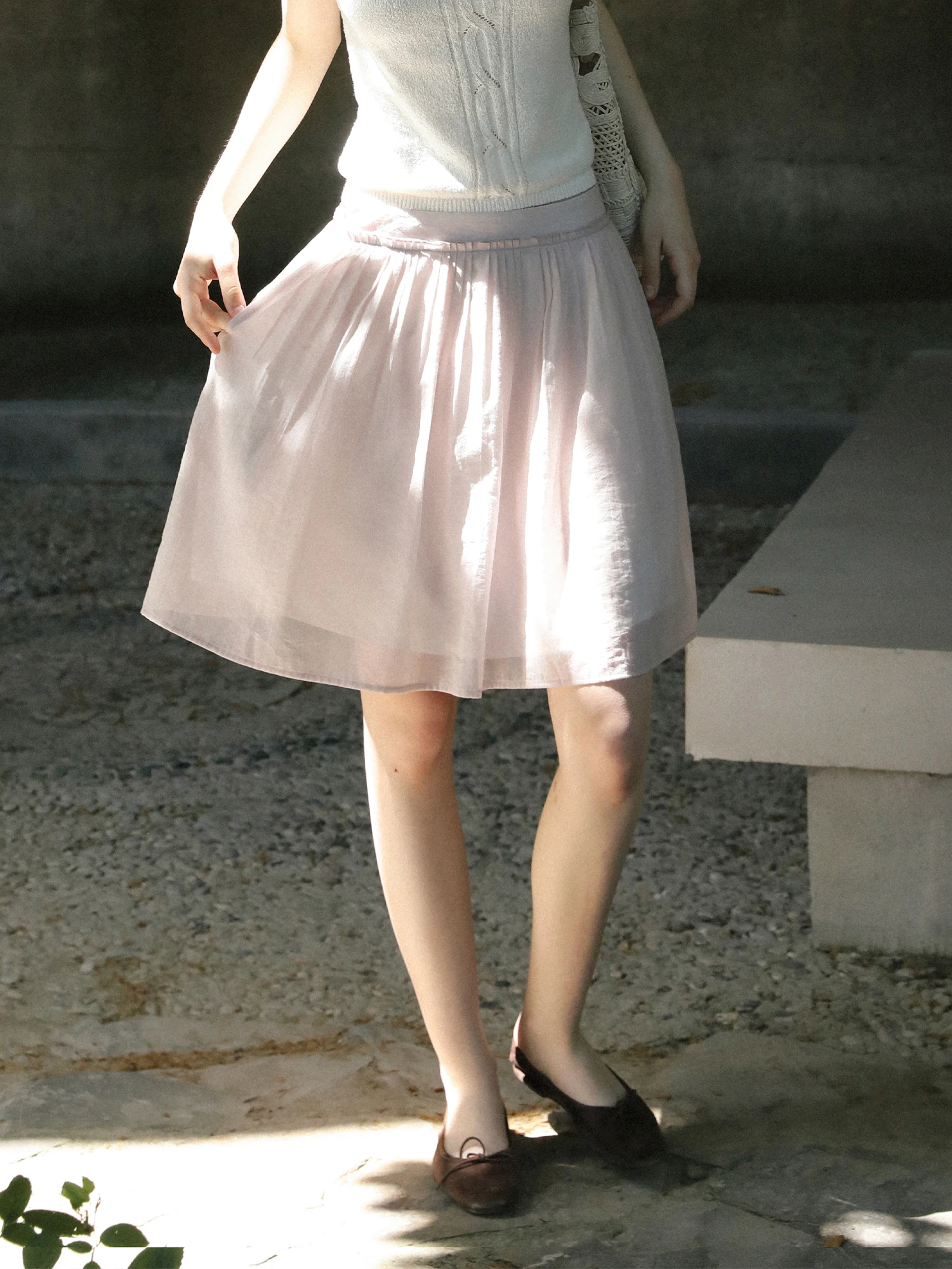LLANO Shufalee Pleated Tulle Short Midi Skirt Women's Knee-Length Puffy Half Skirt Cotton Nylon Fabric Summer Fashion