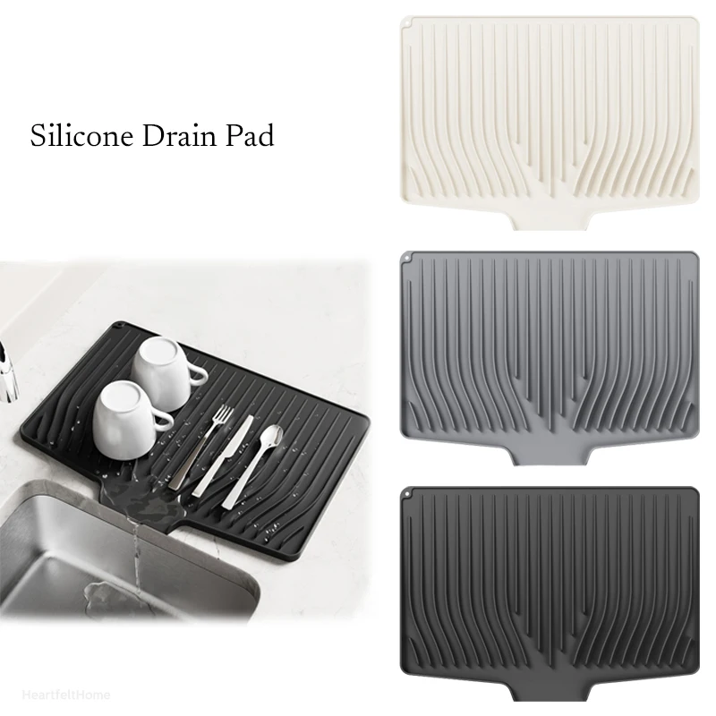 Silicone Dish Drying Mat with Sloped Design Heat-Resistant Kitchen Counter Mat for Water Drainage, Silicone Drain Pad, Dish Rack