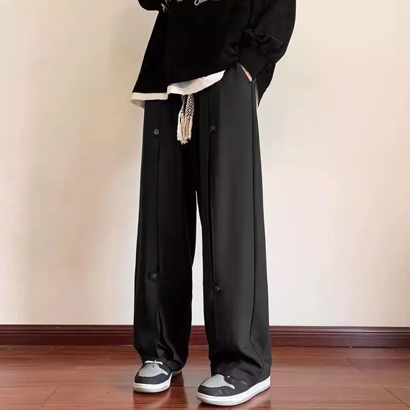 ฤดูร้อนอเมริกันแฟชั่นแบรนด์ Breasted Design Casual Men's Draped High Street ตรงกางเกง