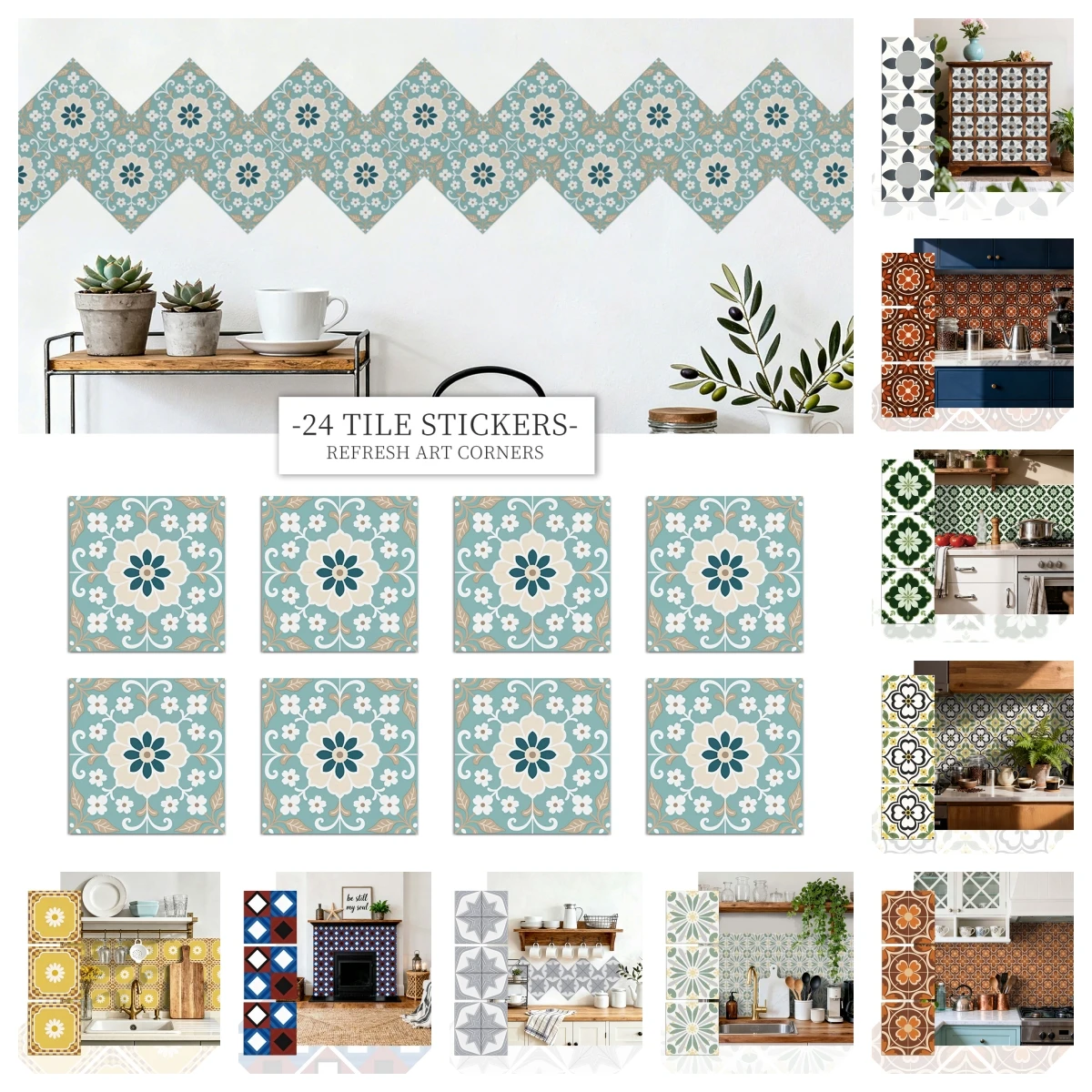 24 قطعة ترقية الجدار ملصق ذاتية اللصق بلاط الشارات للديكور المنزل خلفية فنية للمطبخ ، متنقل ، غرفة المعيشة