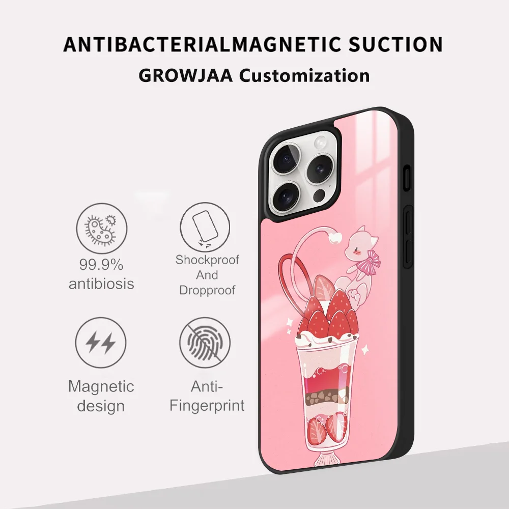 Sundae Mewtwo casing ponsel lucu, penutup magnetik nirkabel cermin Magsafe Mini untuk iPhone 16 15 14 13 12 11 Pro Max Plus