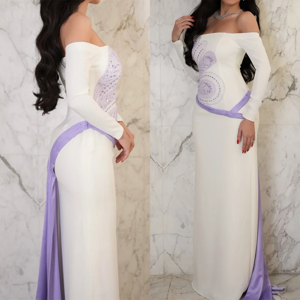 

Customized Elegant Jersey Evening Dress Exquisite Off the Shoulder Long Sleeves Prom Dresses Luxury Special Occasion Gowns