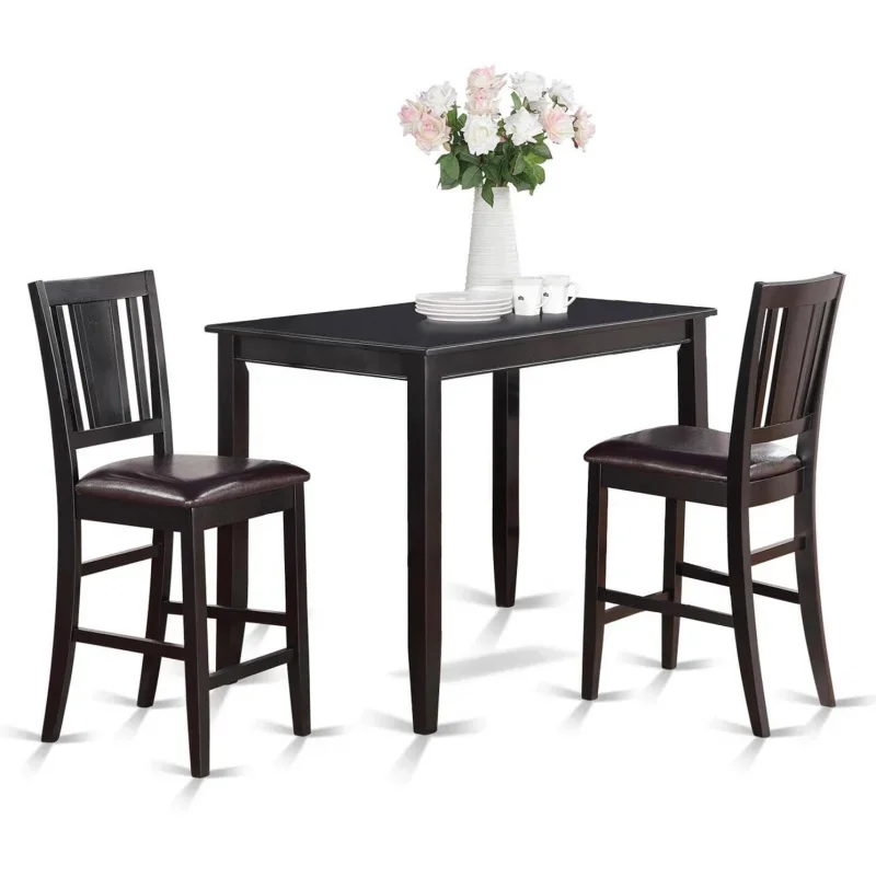 

BUCK3-BLK-LC Buckland 3 Piece Counter Height Set Contains a Rectangle Kitchen Table and 2 Faux Leather Upholstered Dining Chairs