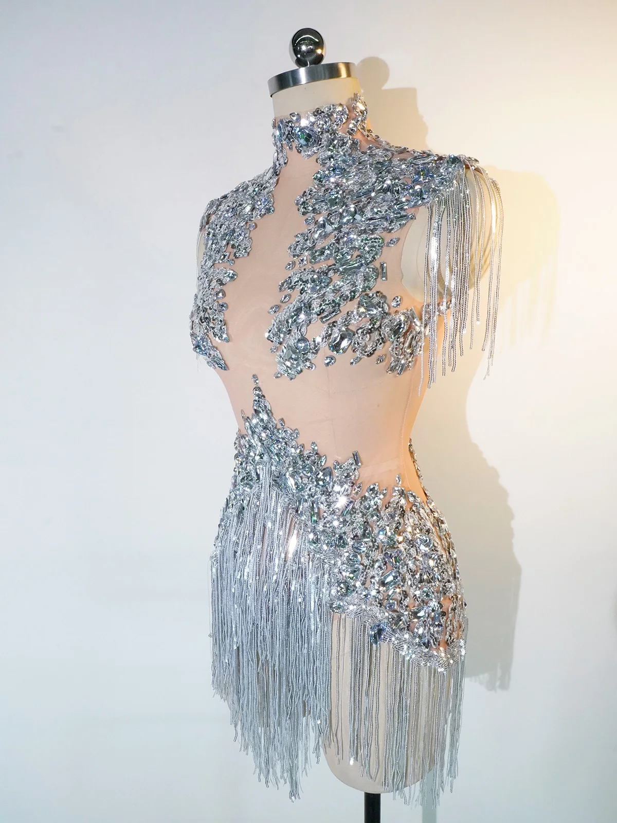 Боди Stardust с серебряной бахромой, блестящие блестки, стразы, костюм для ночного клуба, сальсы, кабаре, певица, одежда для дня рождения ​
