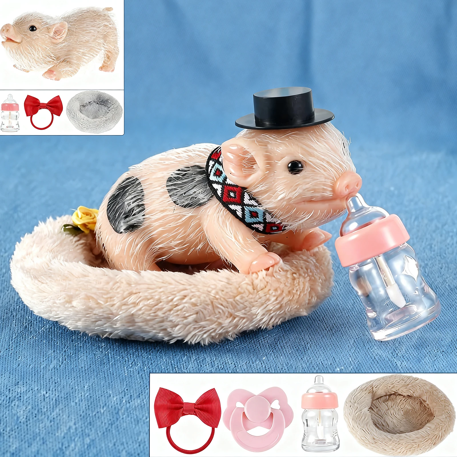 Muñeca de cerdo de silicona de 6 pulgadas para niños y niñas, juguete de Mini cerdo Reborn realista suave, adornos para niños, regalos de Navidad, decoración del hogar