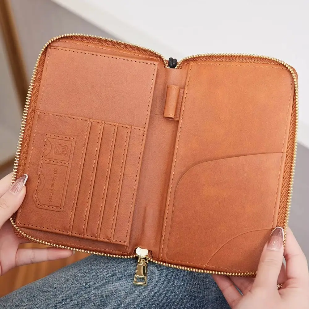 RFID Blocking Passport Case PU Leather Zipper Credit Card Passport Bag Solid Color Travel Accessories Document Storage Bag