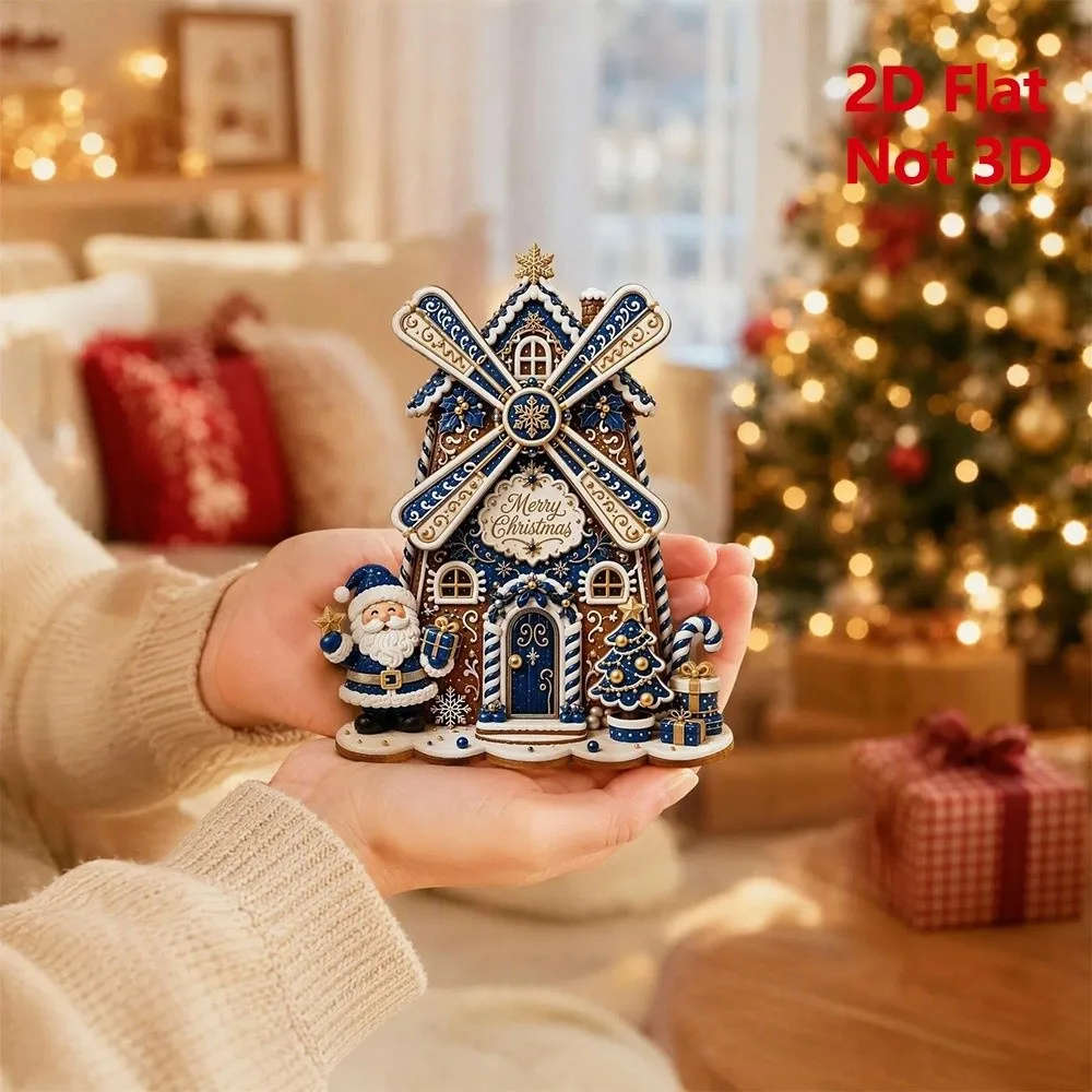 Rotatable Christmas Windmill Refrigerator Magnet Creative Handmade Xmas Ferris Wheel Decoration Wooden 2D Flat