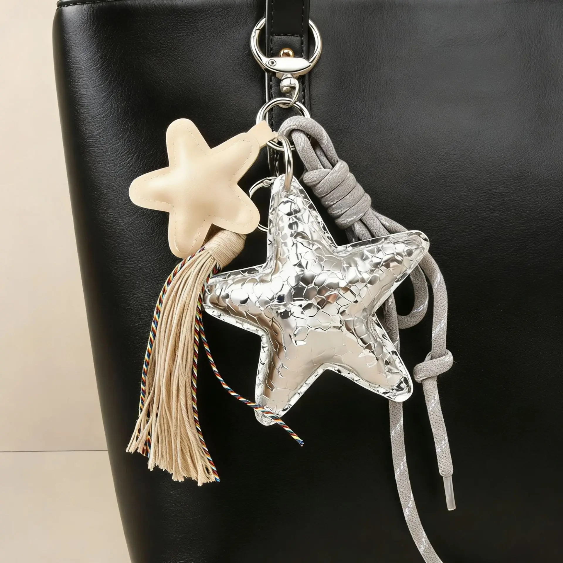 Series Wild Fashion Ins Wind Five-pointed Star Braided Rope Tassel Bag Pendant Creative Keychain Car Hanging
