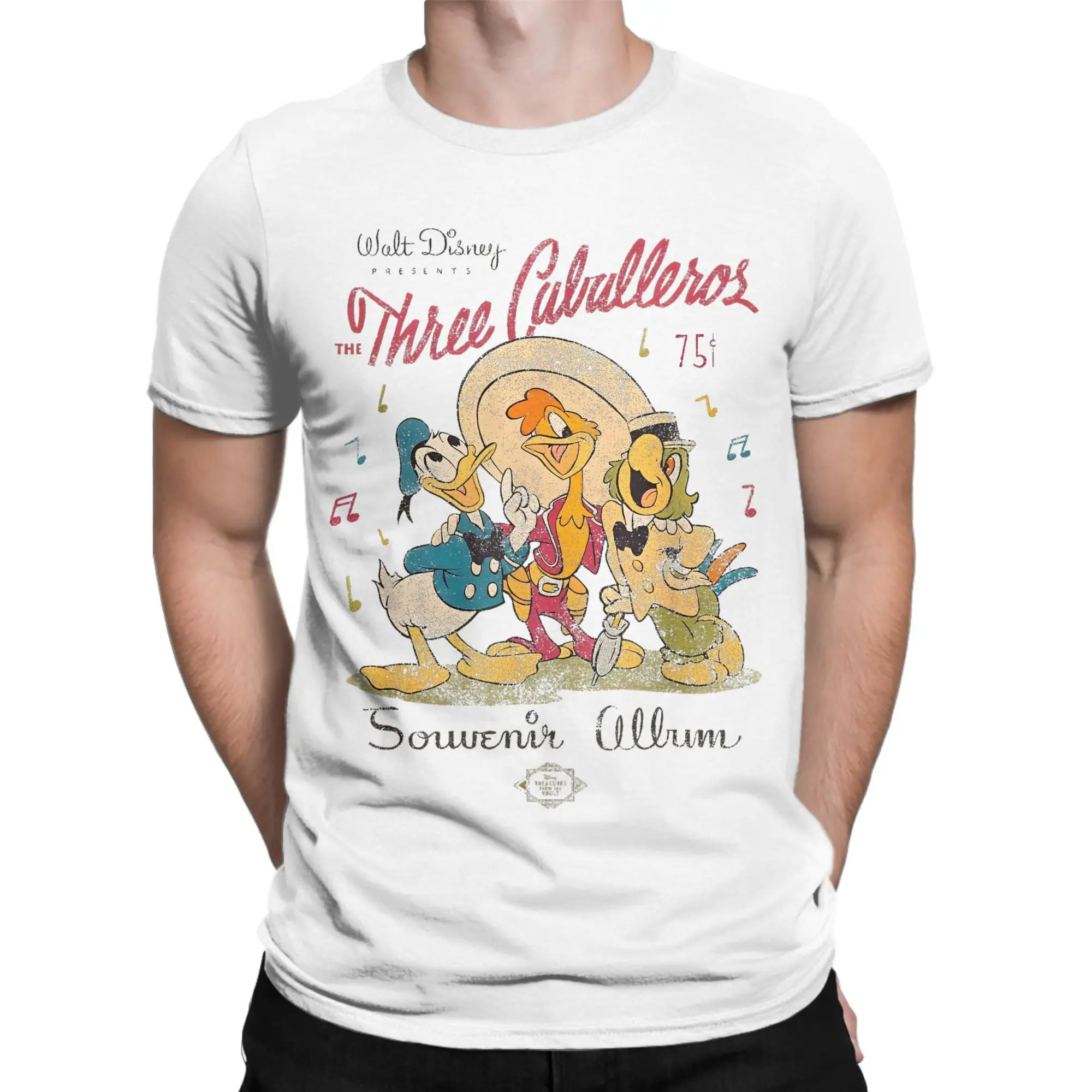 The Three Caballeros دونالد داك تي شيرت الرجال القطن الخالص الترفيه تي شيرت س الرقبة الكرتون تي شيرت ملابس قصيرة الأكمام المطبوعة #2