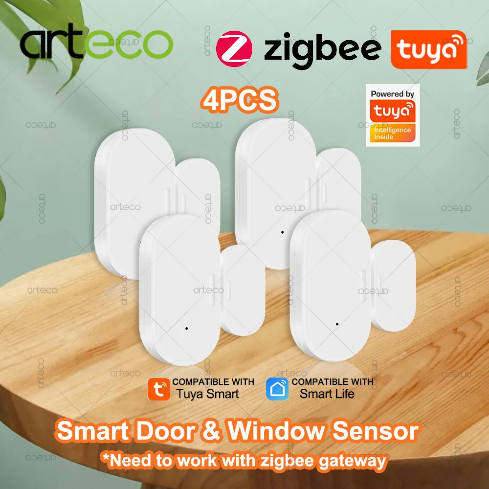 

4 шт. Tuya Zigbee датчик окна и двери контактный датчик домашняя умная охранная сигнализация детектор открытия/закрытия двери для Google Home Alexa