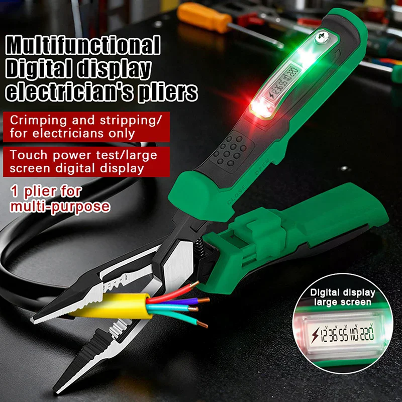 

Multifunctional Wire Stripping Pliers With Digital Display Voltage Testing Cable Cutting Crimping Pliers Electrician Pliers