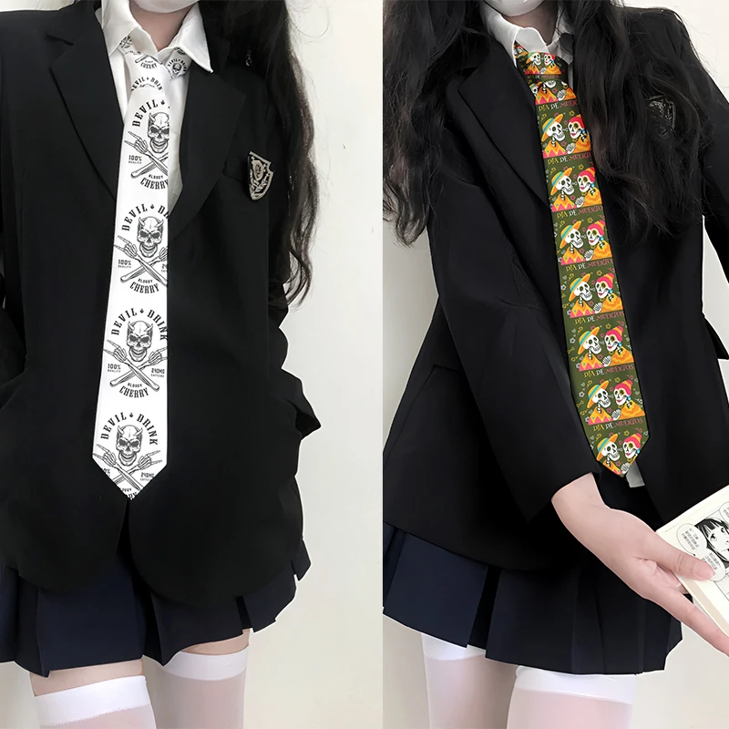 

Funny skull print tie fashion 3d printing creative personalized tie 8cm polyester slim casual business party tie cosplay