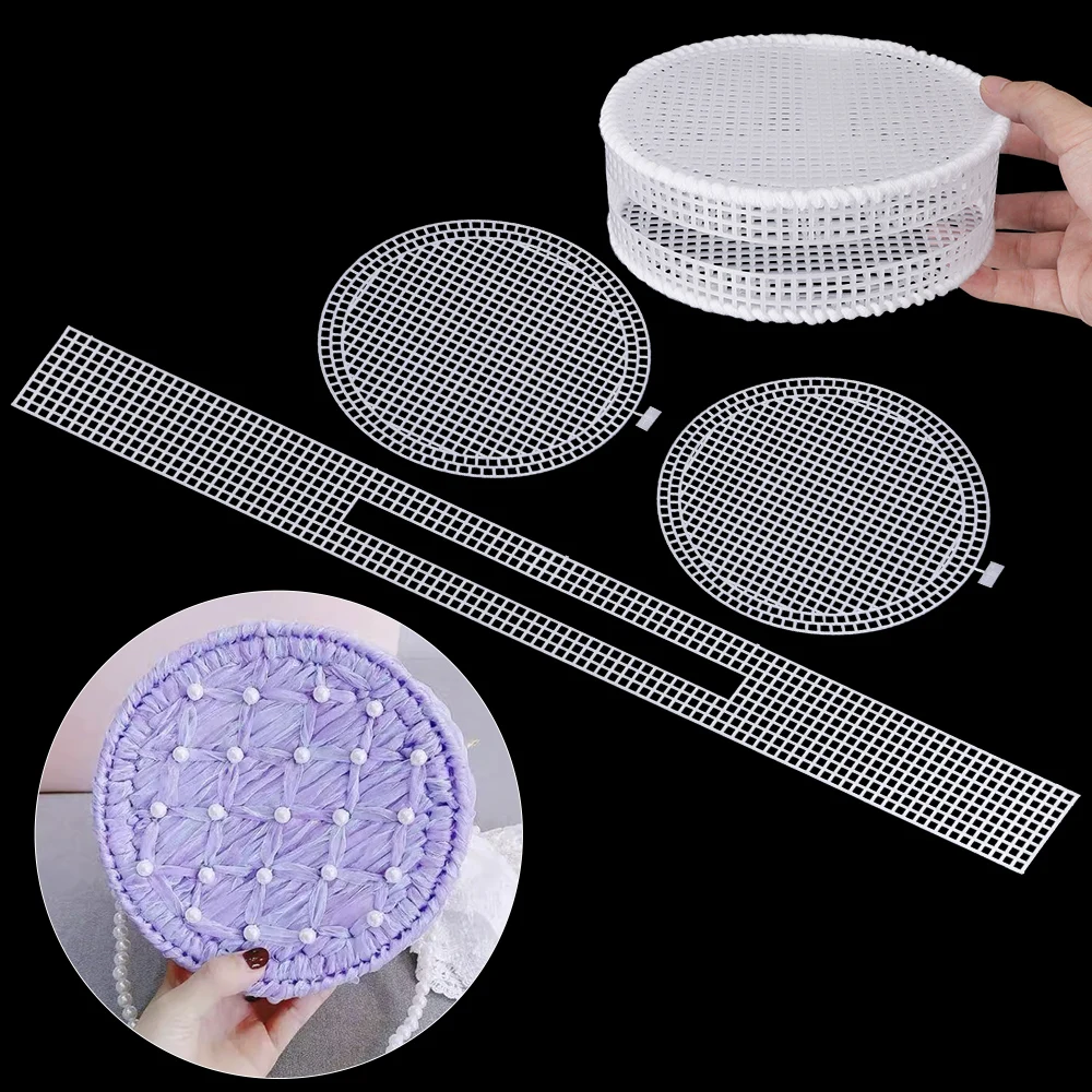 5-teiliges Materialset für die Herstellung von runden Geldbörsen, weißes Kunststoff-Netzfutter, zum Selbermachen von gestrickten/gehäkelten Umhängetaschen