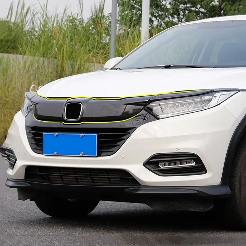 High Quality Black Brightness Carbon Fiber Grille Decoration FOR Honda  HR-V Vezel 2019 2020 Grille Trim Headlight Eyebrow