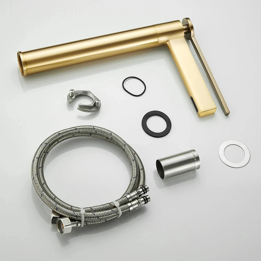 Gold Solid Brass Taps Basin Deck Mounted Cold Hot Water Tap Bathroom Mixer Washbasin Faucet