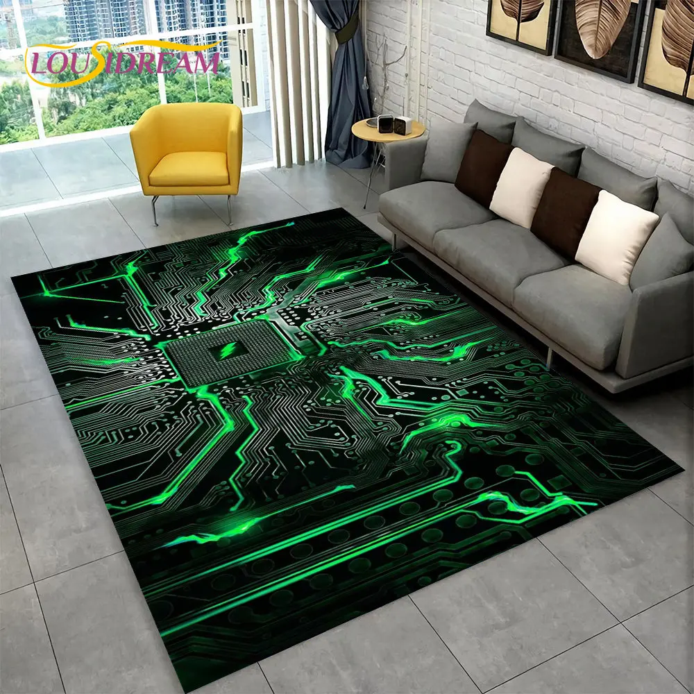 

Chip Circuit Board 3D Area Rug,Carpet Rug for Home Living Room Bedroom Sofa Play Room Doormat Decor,Kid Game Non-slip Floor Mat