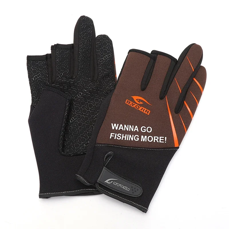 

RYOJIN-Professional Fishing Gloves for Men, Three-finger Cut, Waterproof, Wind-Proof, Wear-Resistant, Warm