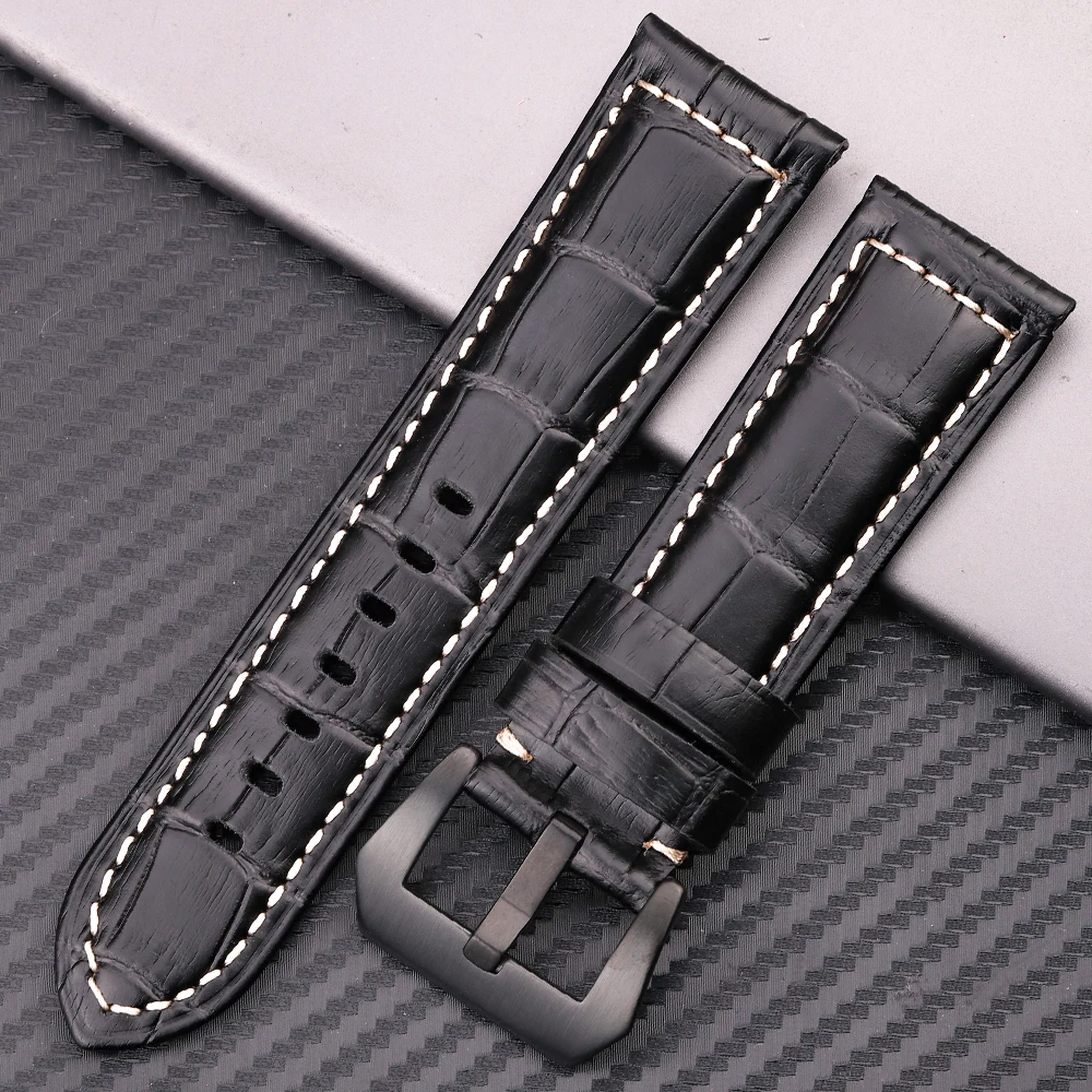 Genuine Leather Crocodile Pattern Watch Strap for Panerai 20mm 22mm 24mm 7 Colors Thick Watchband Belt Accessories