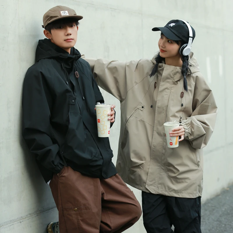 

Spring Autumn Loose Casual Hoodie Jaet Neutral Simple Couple Sle Long Sve Youth ular Stand Collar Streetwear Coat