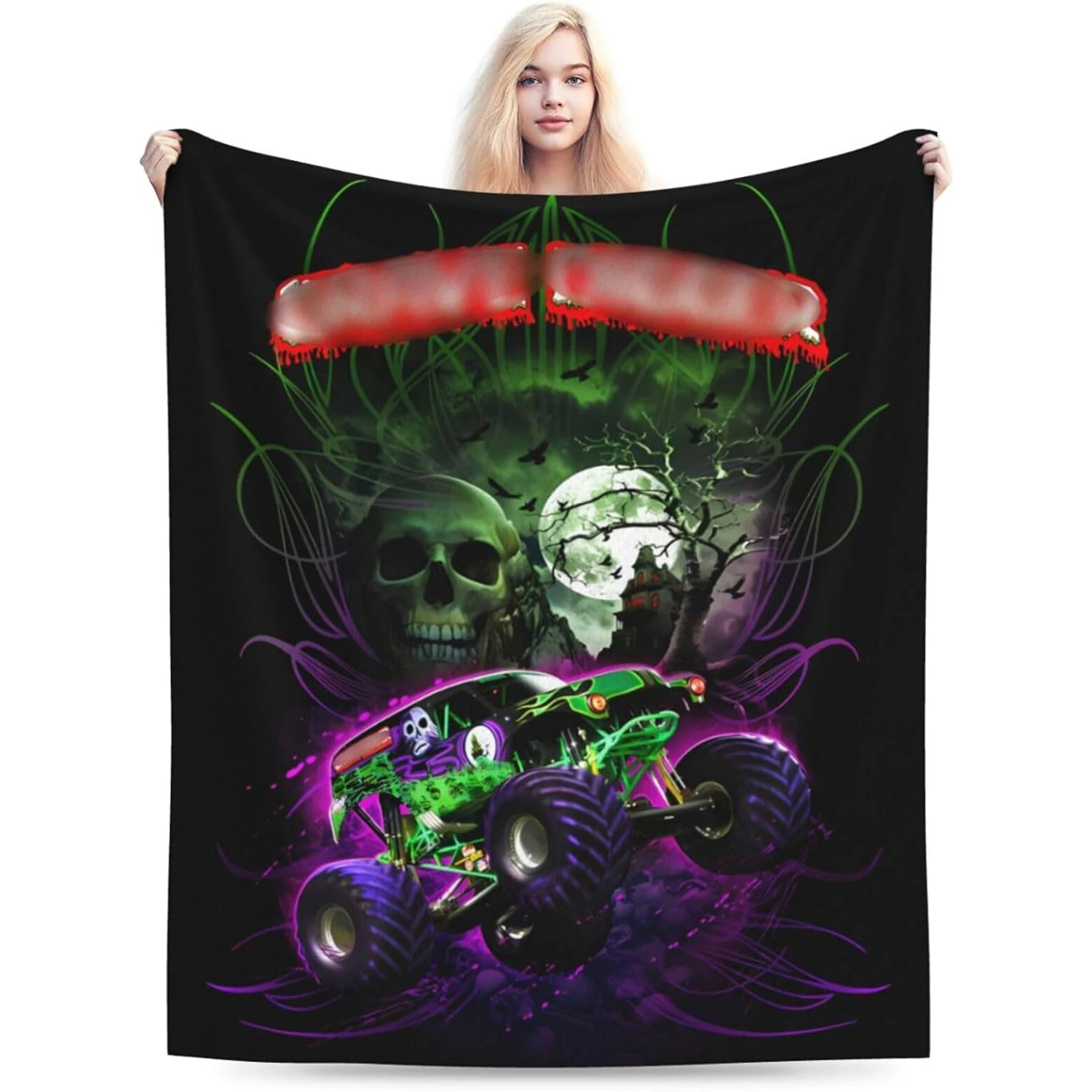 

Monster Trucks blanket throw flannel sofa bed office blanket, children's Halloween Christmas birthday gift