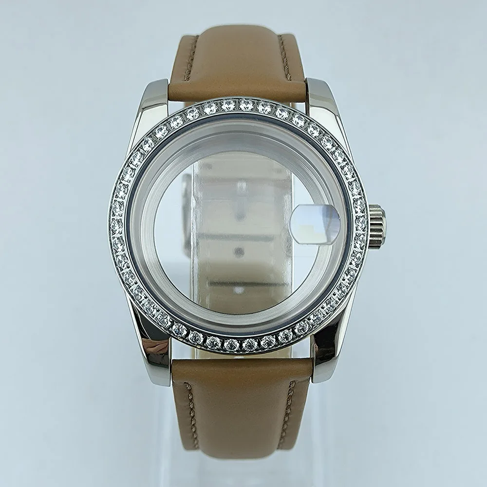 Caja de reloj NH35 con diamantes, reloj para hombre y mujer, accesorios de reloj de cristal de zafiro de 36mm o 39mm para movimiento NH35/NH36