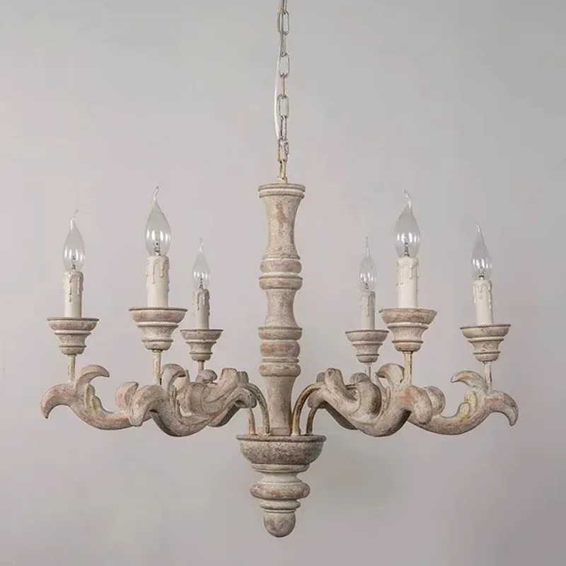 

2026 American Retro Solid Wood Chandelier French Creative Living Room Dining Room Bedroom Villa Designer Home Decor Pendant Ligh