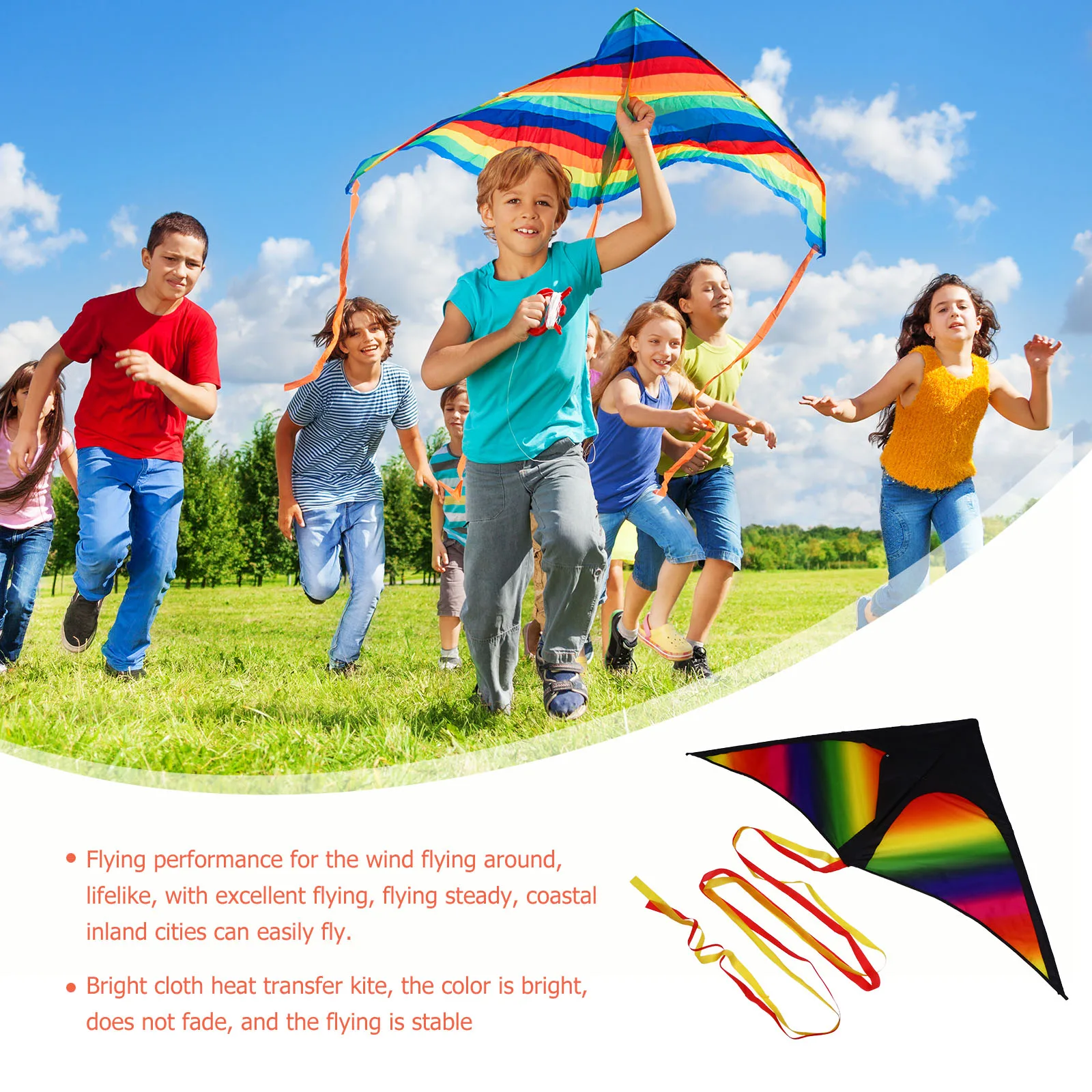 

Rainbow Kite for Kids Long Tail Colorful Triangle Shaped Grip Flying Beach Outdoor Wind Kite Toy Gift Christmas