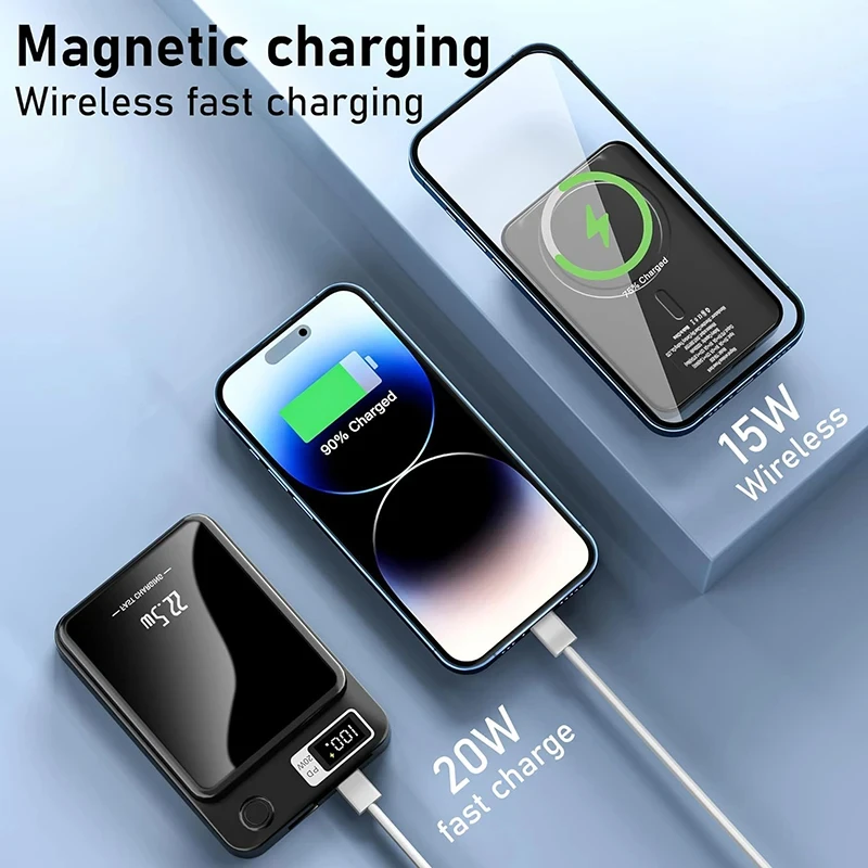 10000mAh بنك الطاقة اللاسلكية شحن سريع USB C 22.5W بطارية احتياطية خارجية 5000mAh بنك الطاقة المغناطيسي لفون 15 14 13 12