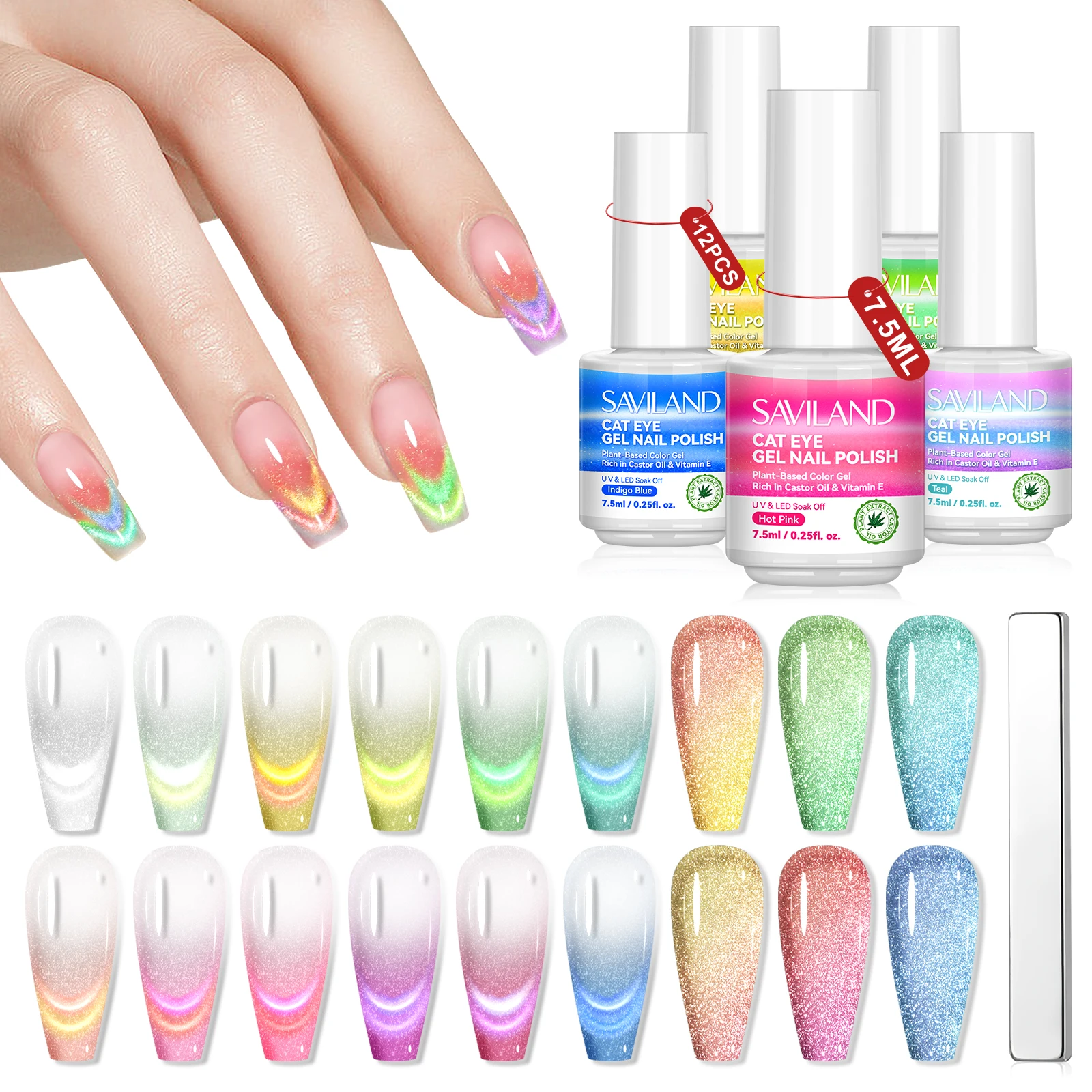 SAVILAND 12 Colors Gel Nail Polish Set Glitter Red Green Sliver Gel Nail Polish Castor Oil Vitamin E Soak Off UV LED Nail Art