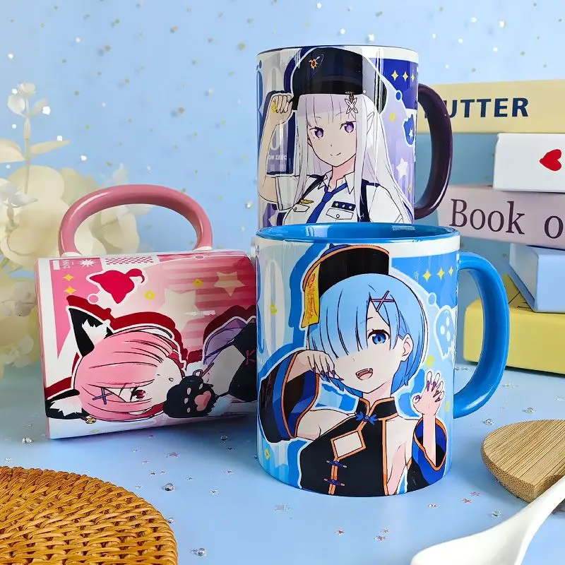 Re: Zero Kara Hajimeru Isekai Seikatsu Emilia Rem Anime Periphery Cartoon Print Household High-value Ceramic Milk Coffee Cup - view 4