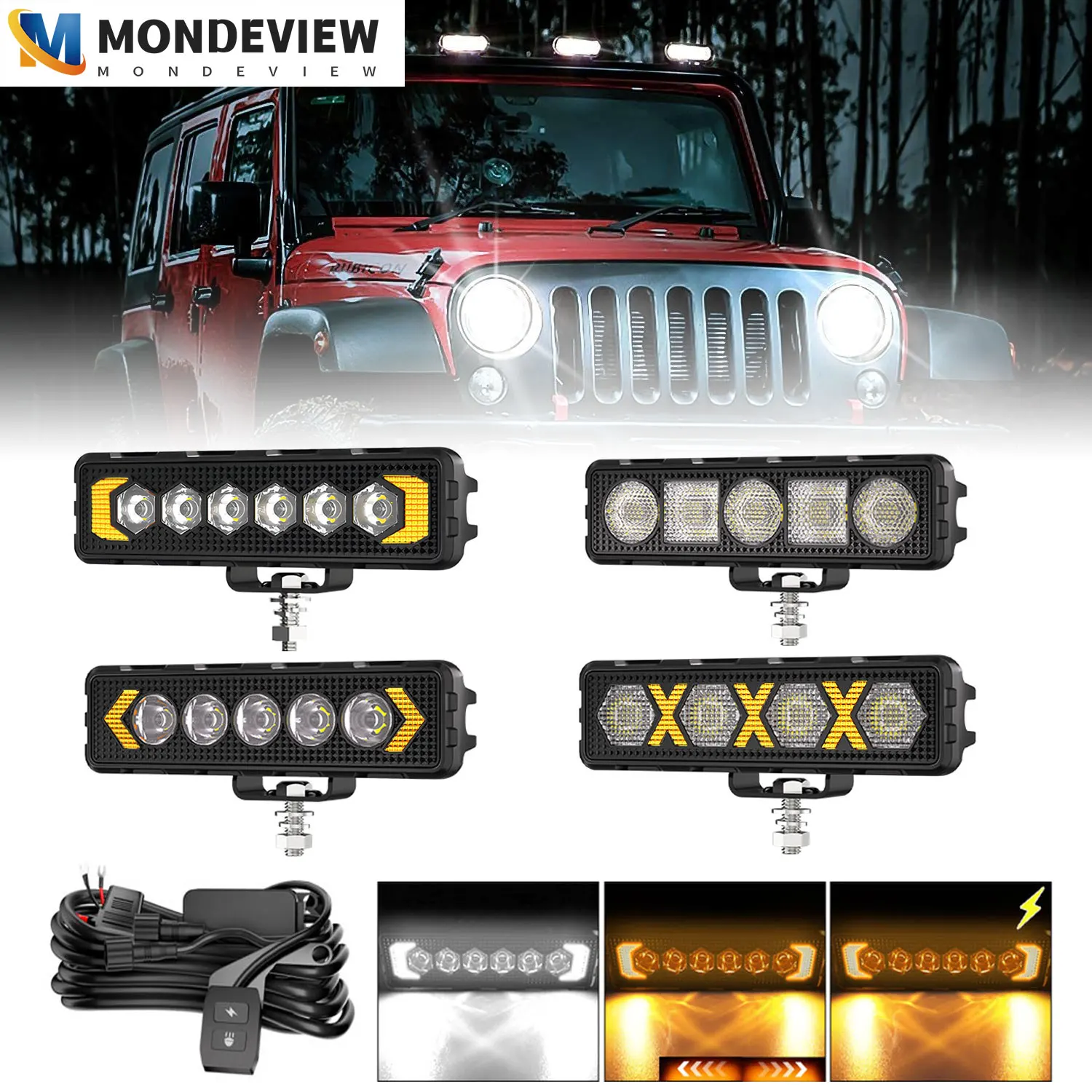 

MONDEVIEW 6-дюймовый прямой светодиодный рабочий фонарь 6000K 100W 6800lm внедорожный противотуманный фонарь подходит для мотоциклов/накопителей/внедорожника/UTV