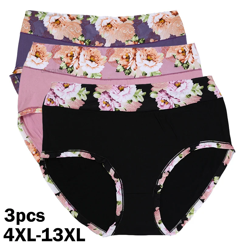 New 3Pcs/Lot Cotton Panties Women's Underwear Plus Size Floral Briefs Ladies Lingerie Print Panty 4XL-13XL Underpants for Female